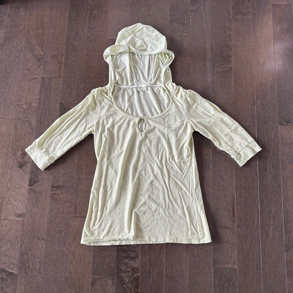 Horny Toad Hooded 1/2 Sleeve Striped Top Dainty Feminine Organic Casual S